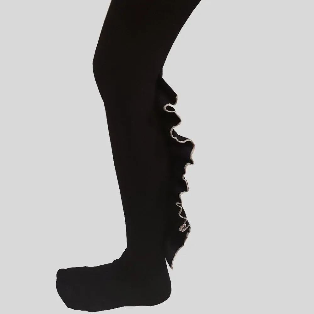 Zubii Footed Tights Pack of 2 Girls Black Size 8 With Silver Ruffles
